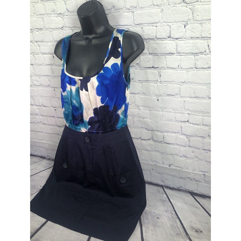 Anthropologie Doubly Dapper Dress by Tabitha Silk Bodice Blue SZ 8 - Picture 2 of 5
